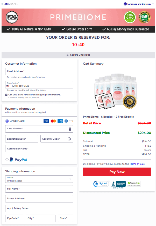 PrimeBiome Checkout Page